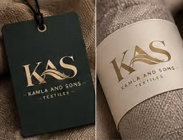Kamla and Sons hang tag and fabric roll
